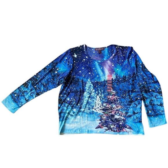NWT Gloria Vanderbilt Blue Winter Wonderland Long Sleeve Top Size L - Picture 2 of 7